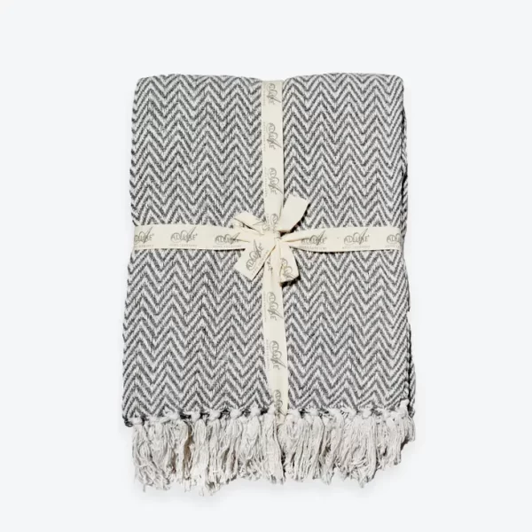 Audley Cotton Chevron Herringbone Throw Charcoal