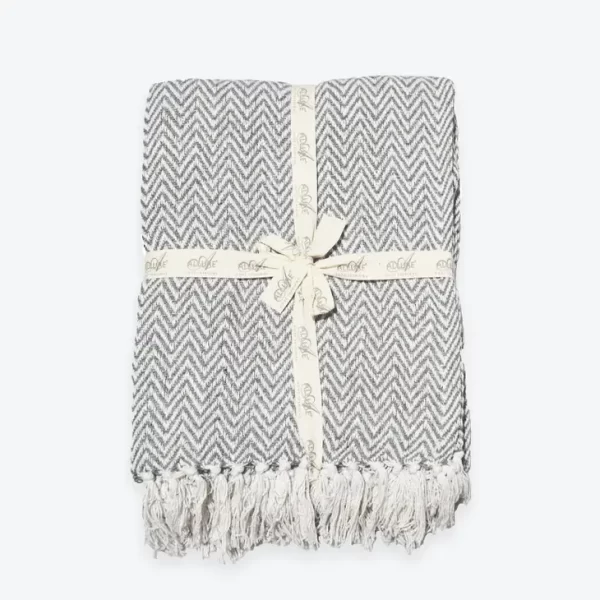 Audley Cotton Chevron Herringbone Throw Light Grey